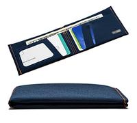 Slimfold Minimalist Wallet - RFID Option - Thin, Durable, and Waterproof Guaranteed - Made in USA - Micro Size, Navy with Orange Stitching - RFID,