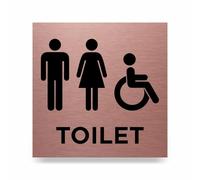 Slimline Aluminium Male, Female Accessible Toilet Sign from ViroDisplay® - Brushed Copper - 150 x 150mm - Durable Printed Surface - Self-Adhesive Fixing