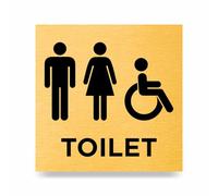 Slimline Aluminium Male, Female Accessible Toilet Sign from ViroDisplay® - Brushed Gold - 150 x 150mm - Durable Printed Surface - Self-Adhesive Fixing
