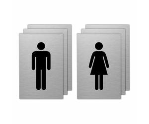 Slimline Aluminium Male Female Toilet Sign Twin Pack from ViroDisplay® - Rigid Brushed Silver Aluminium - 100 x 150mm - Durable Printed Surface - Self-Adhesive Fixing (Pack of 3)