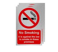 Slimline Aluminium No Smoking In These Premises Sign from ViroDisplay® - Brushed Silver 100 x 150mm - Durable Printed Surface - Self-Adhesive Fixing (Pack of 3)