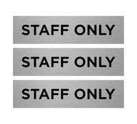 Slimline Aluminium Staff Only Door Sign from ViroDisplay® - Rigid Brushed Silver 0.5mm - 200 x 50mm Office Sign - Durable Printed Surface - Self-Adhesive Fixing (Pack of 3)