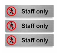 Slimline Aluminium Staff Only Symbol Sign - 200 x 50mm - Durable 0.5mm Rigid Aluminium - Self-Adhesive Fixing