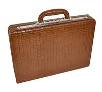 Slimline Brown Leather Attache Case Croc Print Briefcase Dual Lock Office Bag - Mark