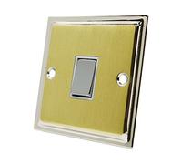 Slimline Duo Satin Brass Polished Chrome 1 Gang Switch White Insert Metal Rocker Switch - 10 Amp Single 1 Gang 2 Way Light Switch