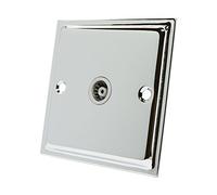Slimline Polished Chrome 1 Gang TV Socket White Insert - 1 Gang Aerial Coaxial Female Socket