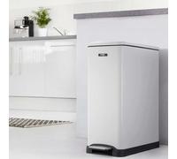 Cooks Professional Slimline Dual Recycle Pedal Bin 50L | 20 + 30L Removable Compartments & Soft Close Lid | Double Section Stainless Steel Kitchen or Office Dustbin for Recycling or Waste | White