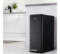 Cooks Professional Slimline Dual Recycle Pedal Bin 50L | 20 + 30L Removable Compartments & Soft Close Lid | Double Section Stainless Steel Kitchen or Office Dustbin for Recycling or Waste | Black