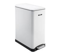 Cooks Professional Slimline Dual Recycle Pedal Bin 50L | 20 + 30L Removable Compartments & Soft Close Lid | Double Section Stainless Steel Kitchen or Office Dustbin for Recycling or Waste | White