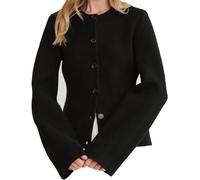 Slimming Button Cardigan Sweater Ultra-Soft Solid Knit Bell Sleeves Open-Front Versatile Round Neck (Color : Black, Size : XX-Large)