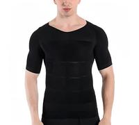 Slimming Compression Shirt for Men, Elastic Short Sleeve Men's Body Shaper Top, Seamless Plain Workout Undershirts Muscle Vest, Casual Compression Base Layers for Men Tummy Control Abdomen Undershirt