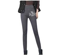 Slimming Fit Trousers for Women Solid Color Letter Print Fleece Lined Thickened Leggings High Waist Long Tight Pants Soft Fabric Stretchy Thermal Wear Cold Weather Fashion