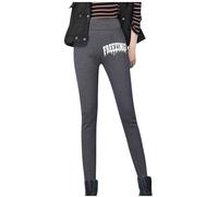 Slimming Fit Trousers for Women Solid Color Letter Print Fleece Lined Thickened Leggings High Waist Long Tight Pants Soft Fabric Stretchy Thermal Wear Cold Weather Fashion