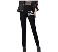 Slimming Fit Trousers for Women Solid Color Letter Print Fleece Lined Thickened Leggings High Waist Long Tight Pants Soft Fabric Stretchy Thermal Wear Cold Weather Fashion