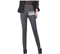 Slimming Fit Trousers for Women Solid Color Letter Print Fleece Lined Thickened Leggings High Waist Long Tight Pants Soft Fabric Stretchy Thermal Wear Cold Weather Fashion