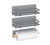 SlimmKISS Magnetic Spice Rack Moveable Magnetic Shelf Organizer with Paper Towel Holder Kitchen Refrigerator Seasoning Storage Rack Fridge Magnet Organizer,Grey,3 Packs
