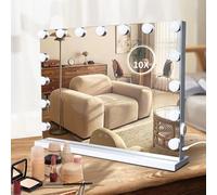 SLIMOON AONELAS Hollywood Vanity Mirror with Lights, 15 Dimmable LED Bulbs 3 Color Lighted Makeup Mirror with Detachable 10X Magnification Mirror, Tabletop or Wall-Mounted, Touch Control