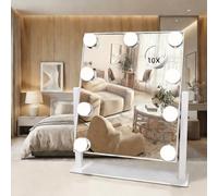 SLIMOON Hollywood Vanity Mirror with Lights, 9 Dimmable LED Bulbs Lighted Makeup Mirror with Detachable 10X Magnification Mirror, 1200mAh Rechargeable, 3 Color Lights, Touch Control