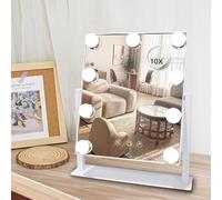 SLIMOON Hollywood Vanity Mirror with Lights, 9 Dimmable LED Bulbs Lighted Makeup Mirror with Detachable 10X Magnification Mirror, 1200mAh Rechargeable, 3 Color Lights, Touch Control