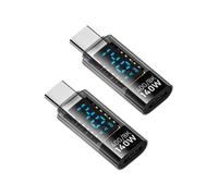 SlimQ 2-Pack 140W USB-C Male to Female Extension Adapter with Power Meter & Digital Display - Compatible with iPad Pro, iPhone 15 Pro Max, MacBook, and All USB-C Devices (Black)