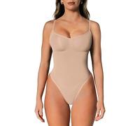 slims Shapewear Tummy Control Bodysuit Thong or Brief: Sculpting Shaper Tank Top Shapewear Bodysuit: Snatched Waist Body Suit, Sand Thong, Small/Medium