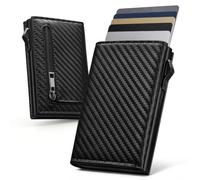 Slimwalt Men's Wallet with Grand Coin Compartment, Men's Slim Wallet with RFID, Pop-up Card Case for 10 Cards, 1 ID Fenter & 15+ Banknote, Wallets for Men (Carbon Black)