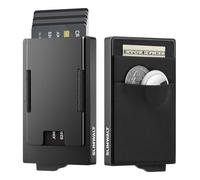 Slimwalt Mens Wallets RFID Blocking, Pop Up Credit Card Holder 10-20 Cards, Minimalist Slim Wallet with Cash Coin Pocket, Metal Durable Expandable Backplate Smart Wallet for Men, Mens Gift, Black