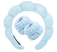 SLINCE Spa Headband Wristband for Women Girls Face Washing, Facial Skincare Headband Sunflower Sponge Makeup Hairband Wrist Washband Combo Set -Blue
