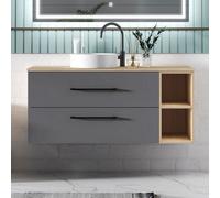 Sline 1200mm Wall-Hung Bathroom Vanity Unit With 2 Soft Close Drawers For Storage,ceramic Basin, Oak, Anthracite, Flat Packed
