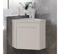 Sline 395mm Matte White Bathroom Vanity Unit With Integrated Sink, 1 Door Soft-Close In The Corner