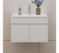 Sline 590mm Matte White Wall-Hung Bathroom Vanity Unit With Basin Double Doors, Flat Packed