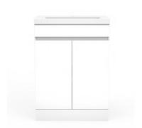 Sline 600mm Matte White Bathroom Vanity Unit With Basin Double Door Floor Standing Design Flat Packed