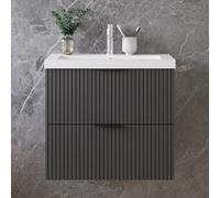Sline 600mm Wall Mounted Anthracite Bathroom Vanity Unit With Artificial Stone Basin,2 Soft Close Drawers For Storage,flat Packed