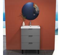 Sline 600mm Wall Mounted Anthracite Bathroom Vanity Unit With Artificial Stone Basin,3 Soft Close Drawers For Storage,flat Packed