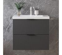 Sline 600mm Wall Mounted Anthracite Bathroom Vanity Unit With Ceramic Basin,2 Soft Close Drawers For Storage,flat Packed