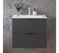 Sline 600mm Wall Mounted Anthracite Bathroom Vanity Unit With Ceramic Basin,2 Soft Close Drawers For Storage,flat Packed