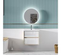 Sline 600mm Wall Mounted Bathroom Vanity Unit With Artificial Stone Basin,2 Soft Close Drawers For Storage,white,oak,flat Packed