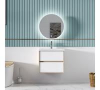 Sline 600mm Wall Mounted Bathroom Vanity Unit With Artificial Stone Basin,2 Soft Close Drawers For Storage,white,oak,flat Packed