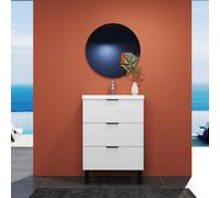 Sline 600mm Wall Mounted Matte White Bathroom Vanity Unit With Artificial Stone Basin,3 Soft Close Drawers For Storage,flat Packed