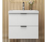 Sline 600mm Wall Mounted White Bathroom Vanity Unit With Artificial Stone Basin,2 Soft Close Drawers For Storage,flat Packed