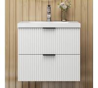 Sline 600mm Wall Mounted White Bathroom Vanity Unit With Ceramic Basin,2 Soft Close Drawers For Storage,flat Packed