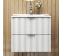 Sline 600mm Wall Mounted White Bathroom Vanity Unit With Ceramic Basin,2 Soft Close Drawers For Storage,flat Packed