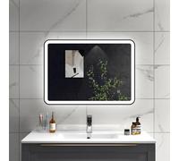 Sline 700X500mm Bathroom Led Mirror With 3-Colour Light Modes Memory Function Demister Pad Black Metal Frame