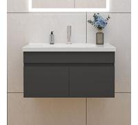 Sline 790mm Matte Anthracite Wall-Hung Bathroom Vanity Unit With Basin Double Doors, Flat Packed