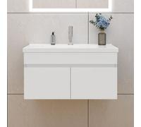 Sline 790mm Matte White Wall-Hung Bathroom Vanity Unit With Basin Double Doors, Flat Packed