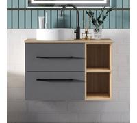 Sline 790mm Wall-Hung Bathroom Vanity Unit With 2 Soft Close Drawers For Storage,ceramic Basin, Oak, Anthracite, Flat Packed