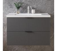 Sline 790mm Wall Mounted Anthracite Bathroom Vanity Unit With Ceramic Basin,2 Soft Close Drawers For Storage,flat Packed