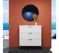 Sline 790mm Wall Mounted Matte White Bathroom Vanity Unit With Artificial Stone Basin,3 Soft Close Drawers For Storage,flat Packed