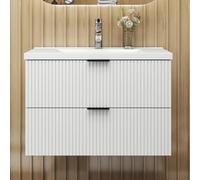 Sline 790mm Wall Mounted White Bathroom Vanity Unit With Ceramic Basin,2 Soft Close Drawers For Storage,flat Packed