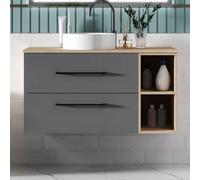 Sline 990mm Wall-Hung Bathroom Vanity Unit With 2 Soft Close Drawers For Storage,ceramic Basin, Oak, Anthracite, Flat Packed
